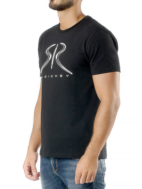 Черна мъжка тениска с гумирано лого