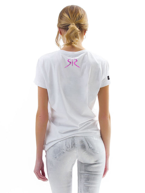 Овърсайз тениска със стилизирано цветно лого в бяло