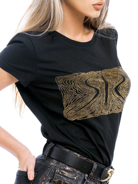 Дамска тениска с правоъгълно златно лого