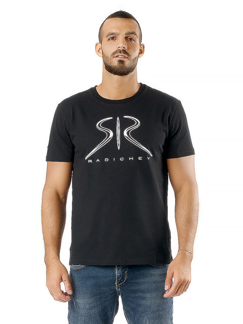 Black t-shirt with rubber logo in white