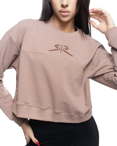 Beige sports blouse with embroidered logo