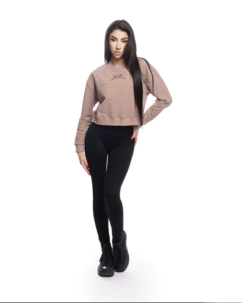 Beige sports blouse with embroidered logo