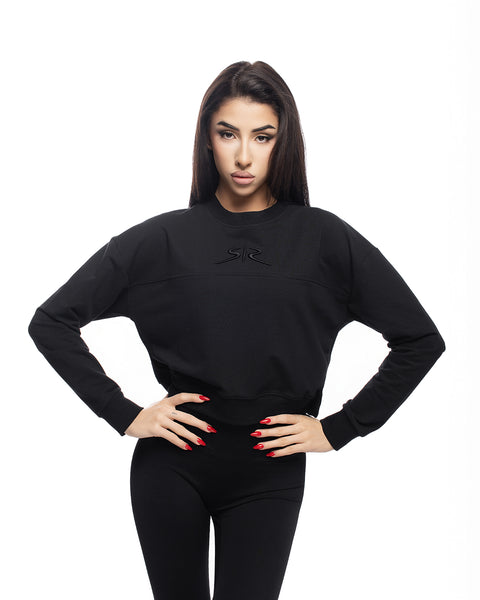 Черна спортна блуза с бродирано лого 