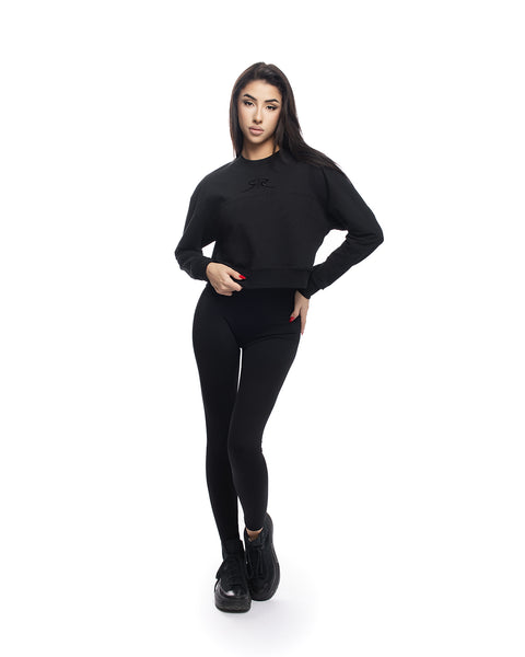 Черна спортна блуза с бродирано лого 