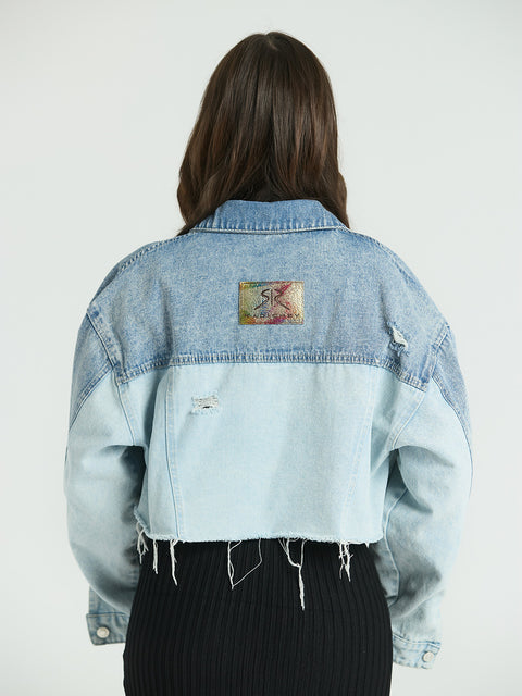 Cropped denim jacket with oversized silhouette