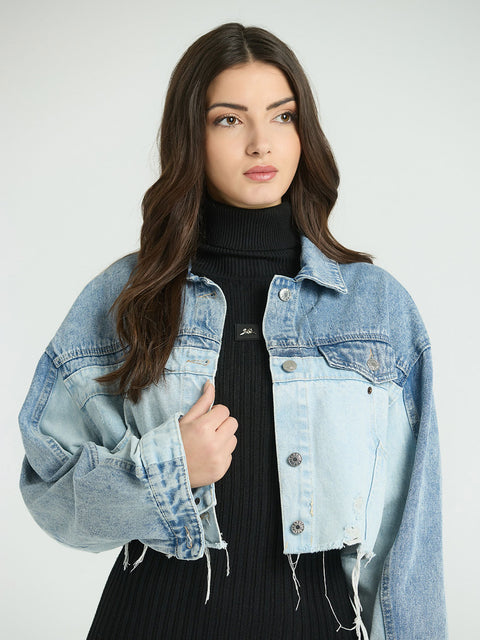 Cropped denim jacket with oversized silhouette