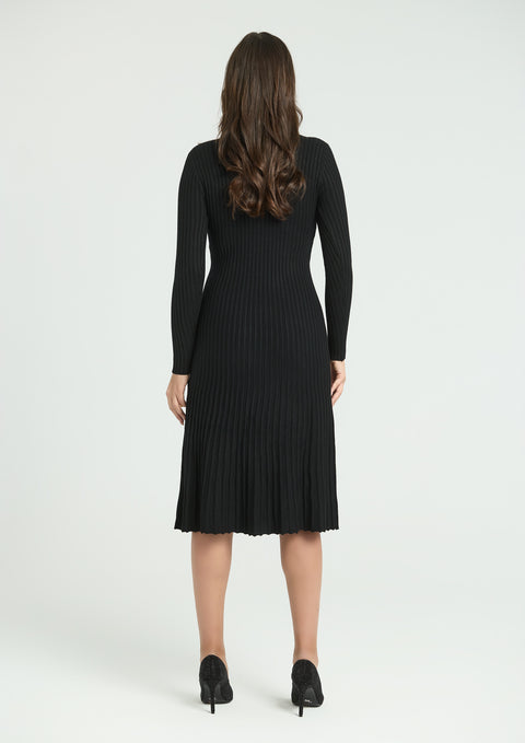 Dress with elastic knit and polo collar in black