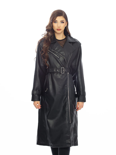 Black faux leather coat