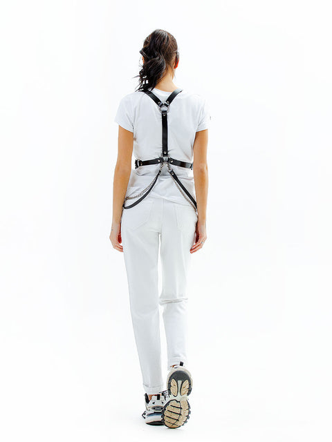 Leather suspenders with removable metal chains