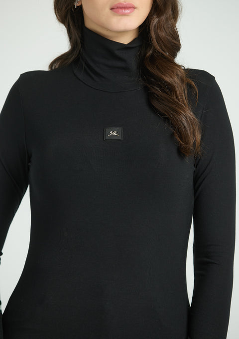 Women's polo shirt with rubberized logo in black