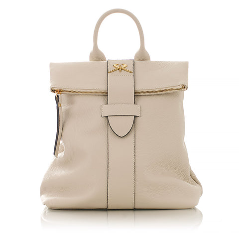 Stylish women's backpack made of high-quality Italian leather in ecru