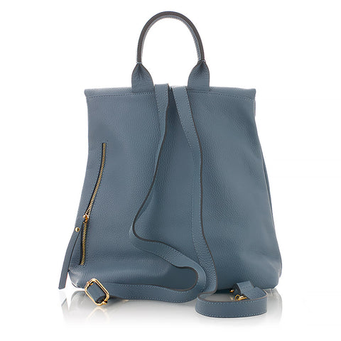 Stylish women's backpack made of high-quality Italian leather in blue