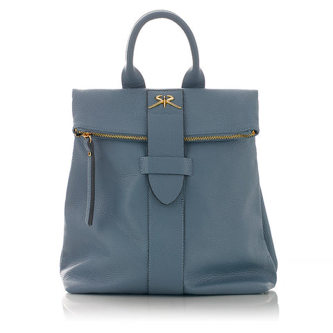 Stylish women's backpack made of high-quality Italian leather in blue