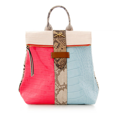 Colourful leather backpack with a patchwork effect- model 03 - High-quality designer clothes and accessories by RADICHEV - leading Bulgarian brand