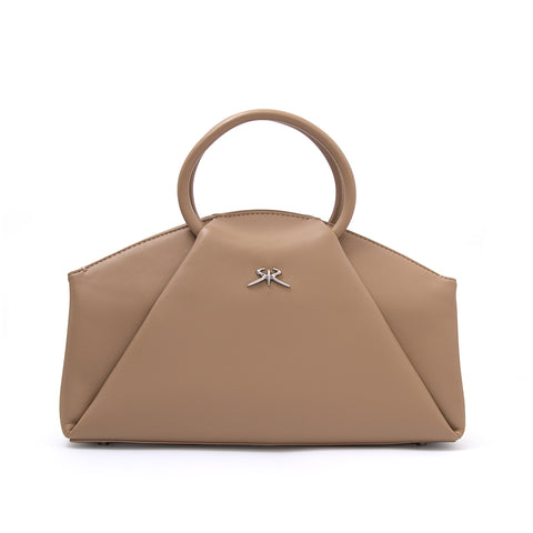 Elegant women's handbag made of genuine leather with a long shoulder strap in soft brown