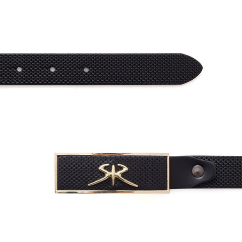 Elegant women's belt made of embossed leather with gold SR logo