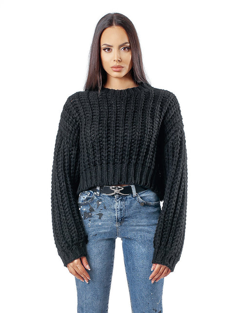 Черен къс пуловер