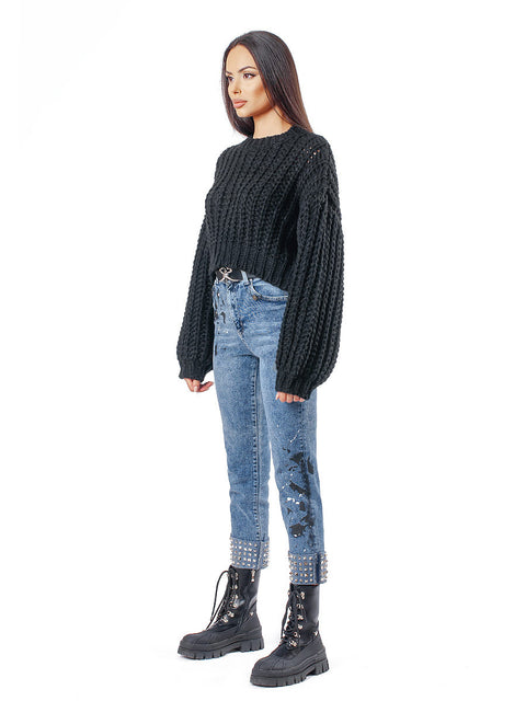 Черен къс пуловер