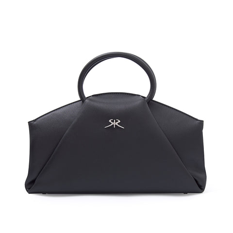 Elegant women's handbag made of genuine leather with a long shoulder strap in classic black