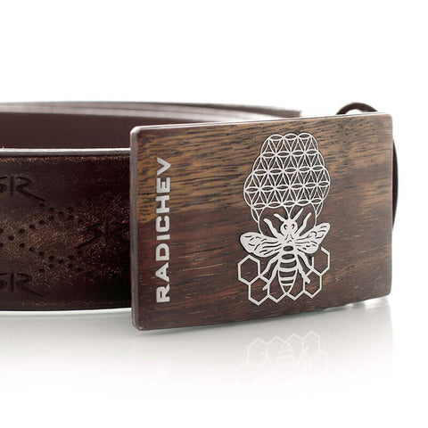 Brown men's belt with wooden buckle - High-quality designer clothes and accessories by RADICHEV - leading Bulgarian brand