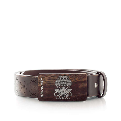 Brown men's belt with wooden buckle - High-quality designer clothes and accessories by RADICHEV - leading Bulgarian brand