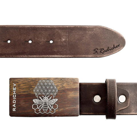 Brown men's belt with wooden buckle - High-quality designer clothes and accessories by RADICHEV - leading Bulgarian brand