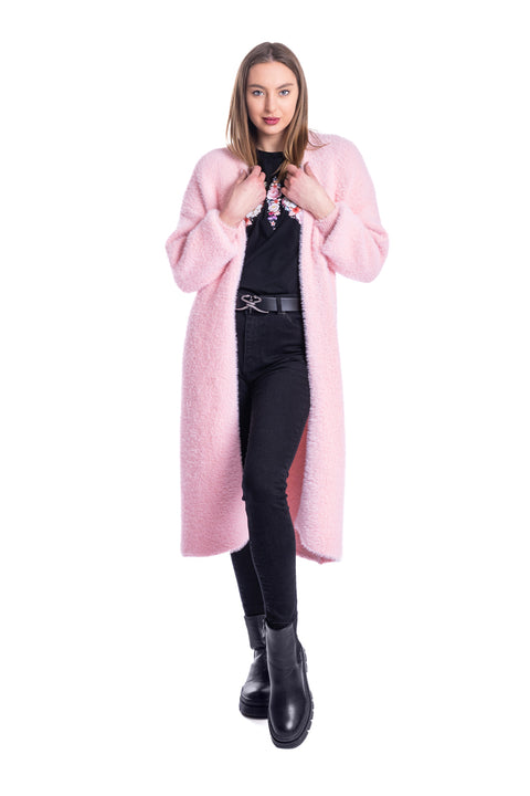 Long fluffy cardigan in light pink