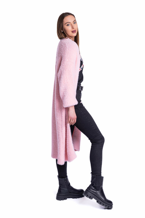 Long fluffy cardigan in light pink