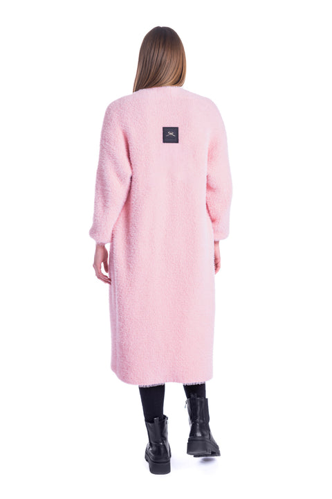 Long fluffy cardigan in light pink