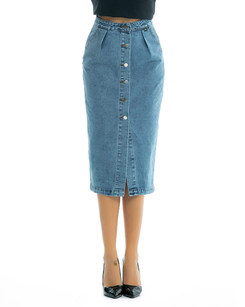 Denim skirt with buttons