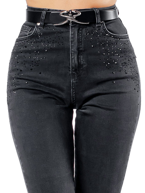 Women's slim fit jeans with а decoration of stones