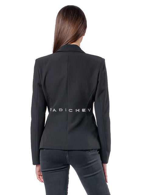 Дамско елегантно сако в черен цвят и сребрист надпис RADICHEV