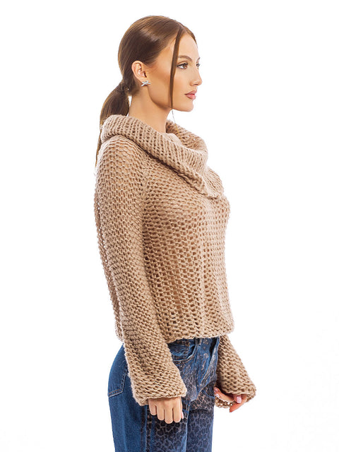 Дамски пуловер от 100% мохер в цвят капучино