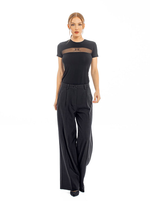 Black elegant trousers with a wide leg