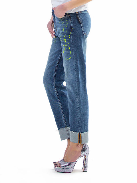 Navy blue jeans with an inverted element