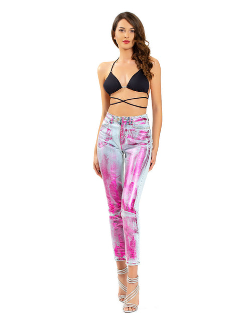 Light jeans with a purple-smeared effect