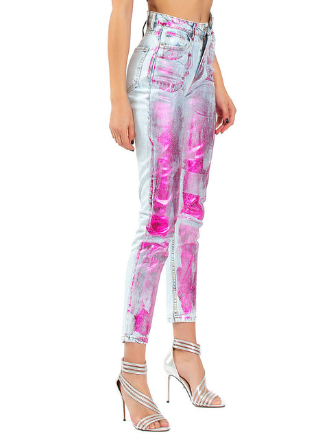 Light jeans with a purple-smeared effect