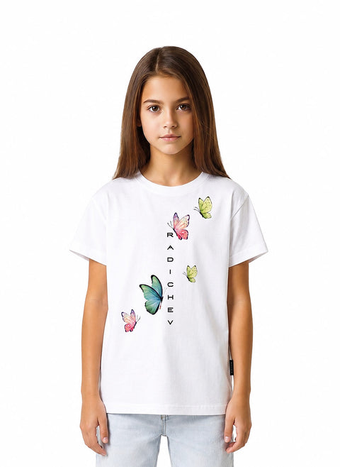 White children's t-shirt with a beautiful butterfly print