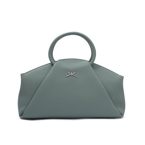 Elegant women's handbag made of genuine leather with a long shoulder strap in soft green