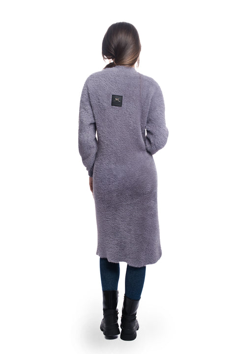 Long fluffy cardigan in trendy gray