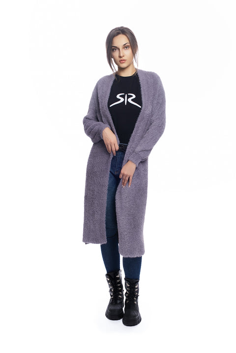 Long fluffy cardigan in trendy gray