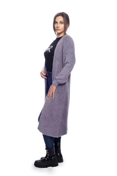 Long fluffy cardigan in trendy gray