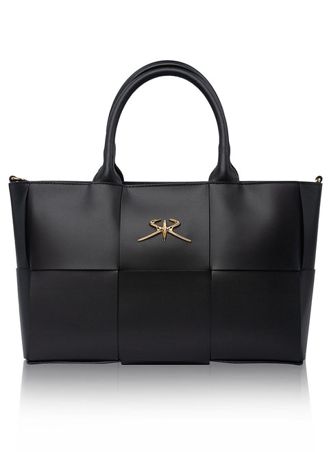 Luxury black handbag made of genuine leather