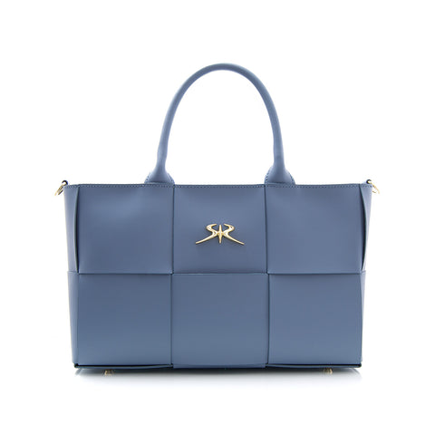 Luxury women's handbag made of genuine leather in blue