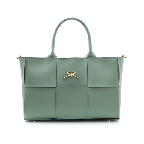 Luxury handbag made of genuine leather in green