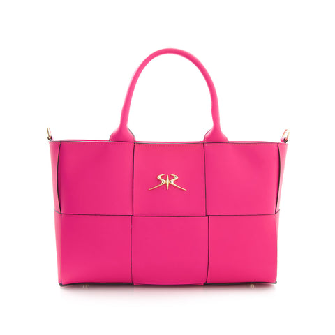 Luxury women's handbag made of genuine leather in neon pink