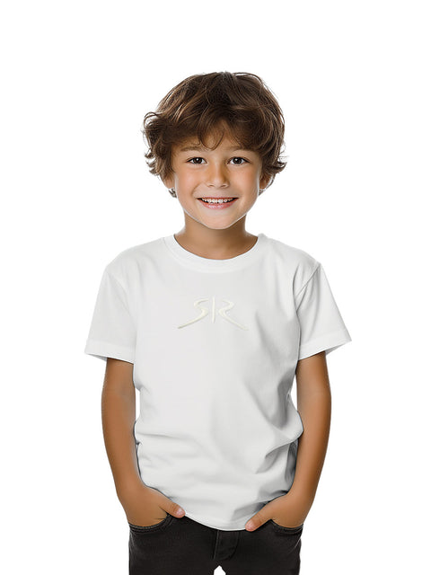 Children's white T-shirt with embroidered logo