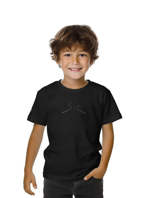 Children's black T-shirt with embroidered logo