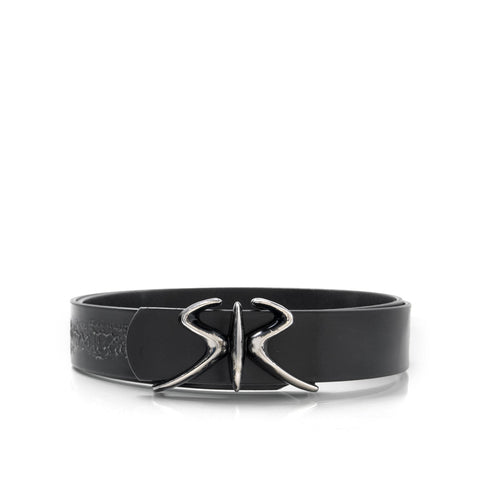 Hand-decorated men's belt with silver buckle