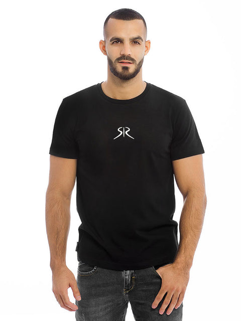 Black men's t-shirt with contrasting embroidered logo